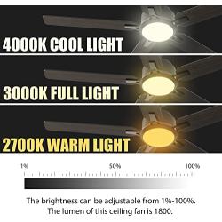 52“ Indoor & Outdoor Ceiling Fan With Light, Low Profile Smart Ceiling Fan With 10 Speeds, Silent DC Motor, Farmhouse Ceiling Fan Compatible with Alexa, Siri, Google & Smart App, Black & Walnut