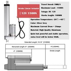 Stroke Linear Actuator DC 12V 4-inch 1500N 330lbs 100mm Multi-Function Solar Tracker Linear Electric Actuator Used for Recliner Massage Bed Solar Tracker Lawn Tractor Snowblowe