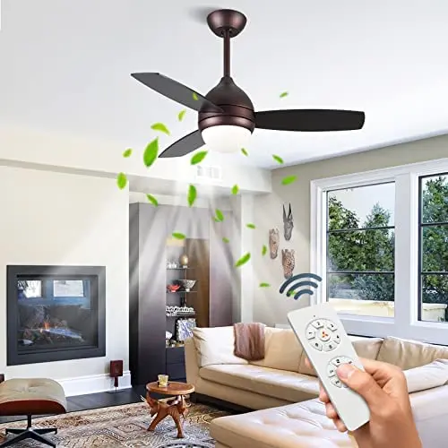 TAOBITAN 42 Inch indoor Ceiling Fan with Lights Flush Mount Ceiling Fan Modern 6 Speeds Small Ceiling Fans Remote Control for Living room Bedroom Kitchen dinding room