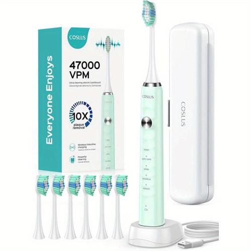 1pc STOBOK Sonic Electric Toothbrush, 47, 000 VPM, USB Powered with Charger, Microfiber Bristles, W-Shaped Head for Deep Cleaning, Adult Ultrasonic Dental Care, Family Essential