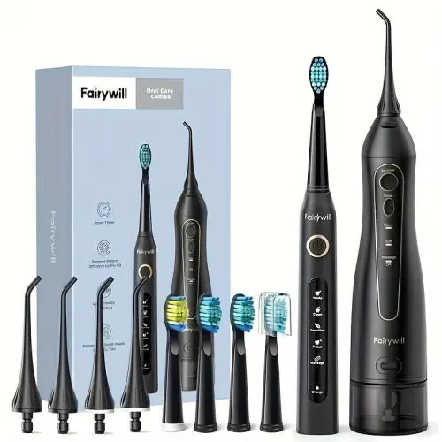 Fairywill Water Flosser And Electric Toothbrush Combo For Braces Bridges Care, Black