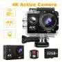 4K Action Camera, with 32G Memory Card, Pre-recording WiFi Camera 170° Remote Control Sports Cameras with Helmet Mount Accessories Kits, for Suitable for Beginners to Take Photos And Record Videos, Christmas, Festival, New Year's Gift